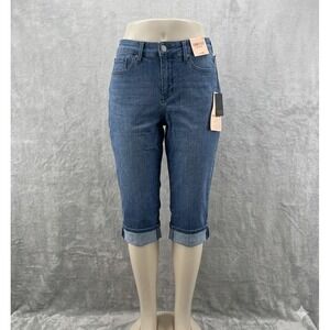 NWT  NYDJ Curves 360 Slim Straight Cropped Jeans Blue Wash Petite 8P